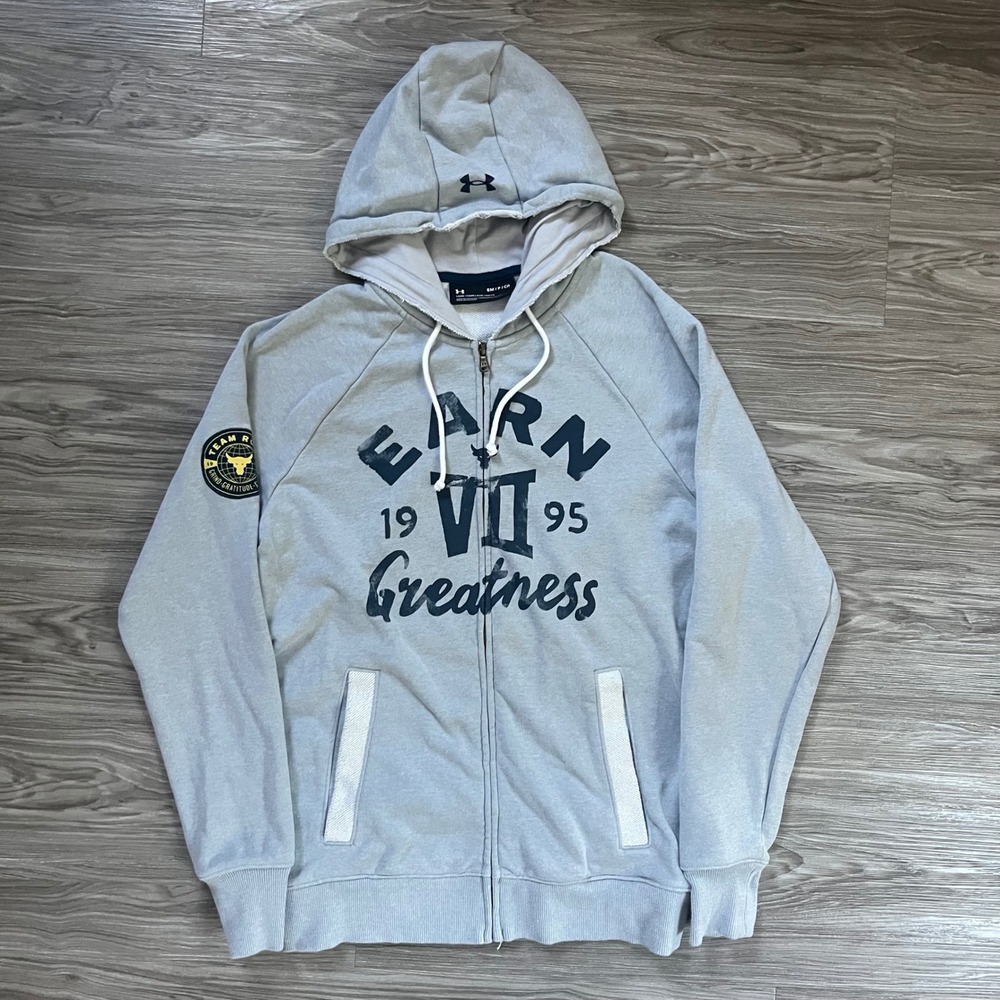 Under Armour Project Rock Mens Gray Full Zip Hoodie Earn Greatness 1370456 Small